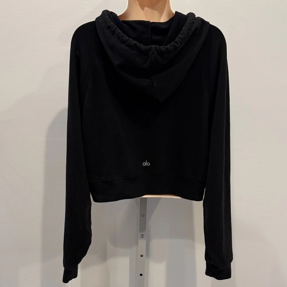 ALO Yoga Bae Women’s Black Cropped Hoodie S M Athleisure Streetwear Pullover